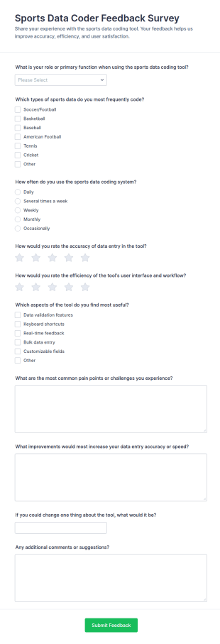 Sports Data Coder Feedback Survey Form Template