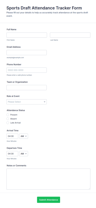 Sports Draft Attendance Tracker Form Template