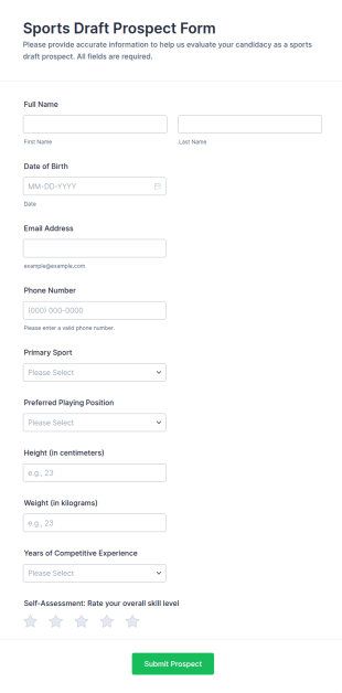 Sports Draft Prospect Form Template