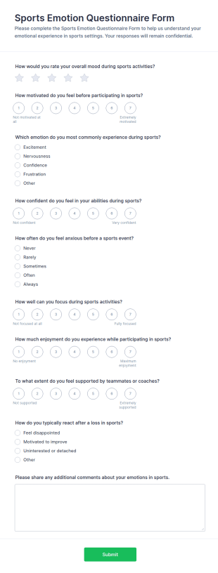 Sports Emotion Questionnaire Form Template
