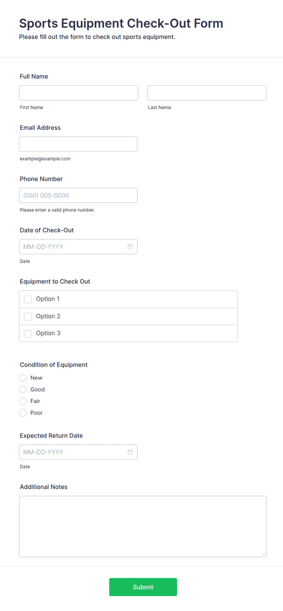Sports Equipment Check-Out Form Template | Jotform