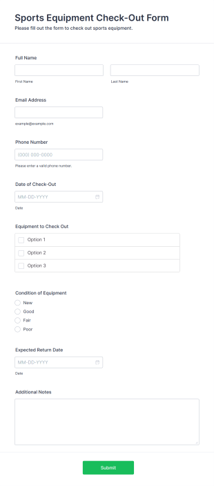 Sports Equipment Check Out Form Template
