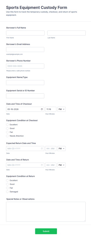 Sports Equipment Custody Form Template