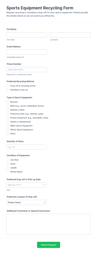 Sports Equipment Recycling Form Template