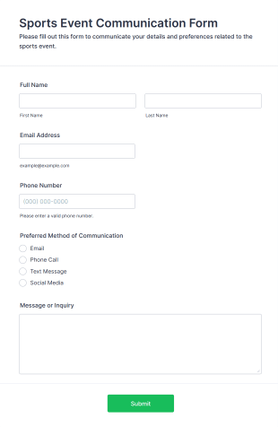 Sports Event Communication Form Template