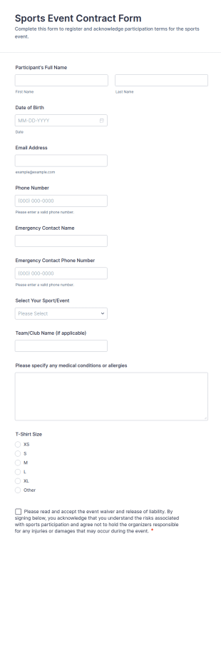 Sports Event Contract Form Template
