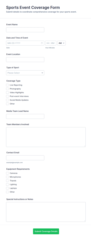 Sports Event Coverage Form Template