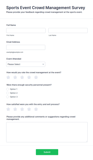 Sports Event Crowd Management Survey Form Template