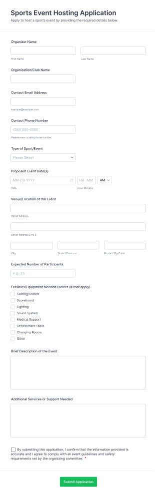 Sports Event Hosting Application Form Template