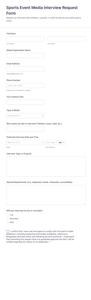 Sports Event Media Interview Request Form Template