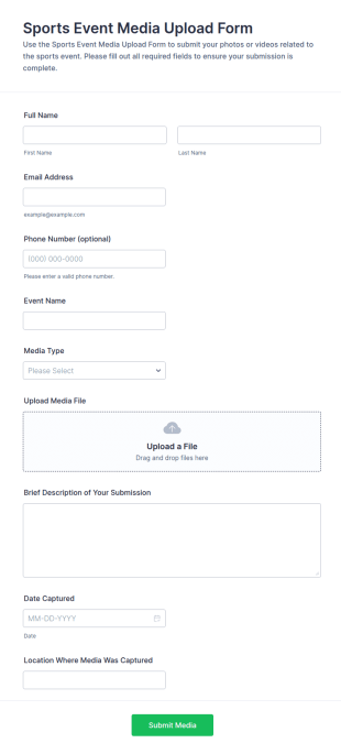 Sports Event Media Upload Form Template