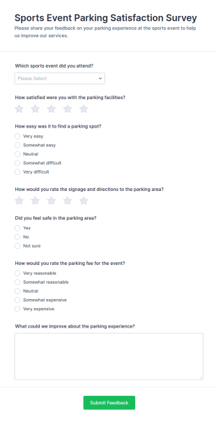 Sports Event Parking Satisfaction Survey Form Template