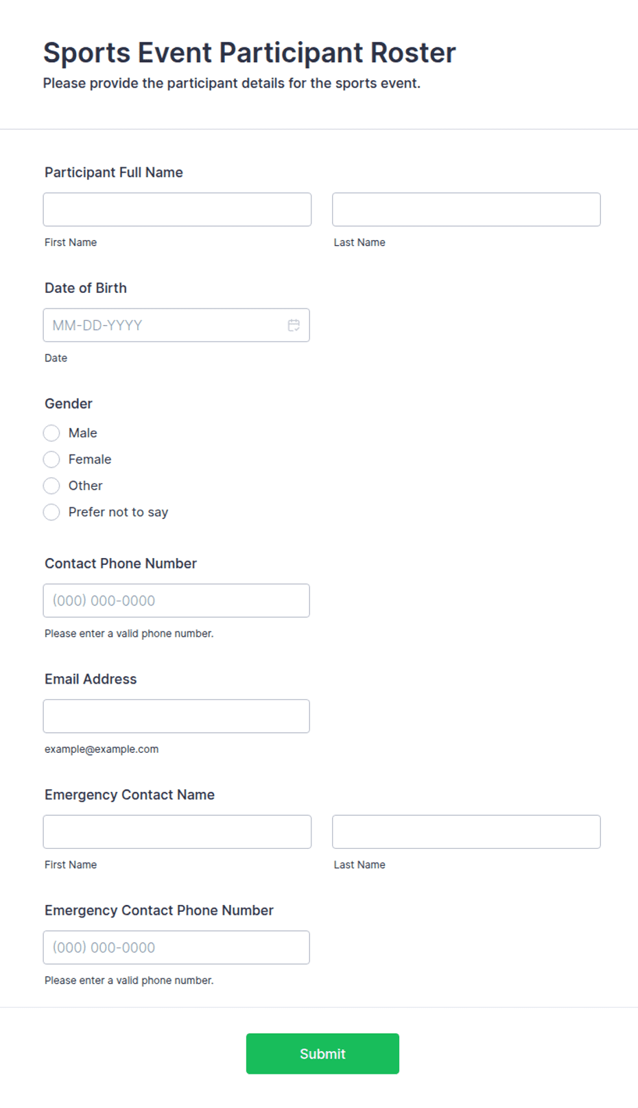 Sports Event Participant Roster Form Template | Jotform