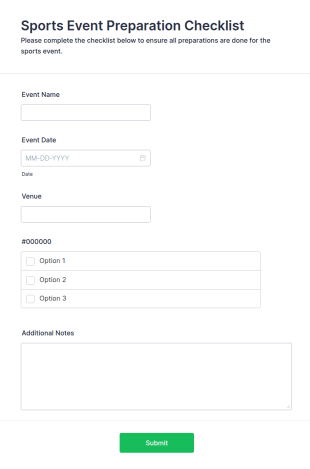 Sports Event Preparation Checklist Form Template