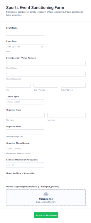 Sports Event Sanctioning Form Template