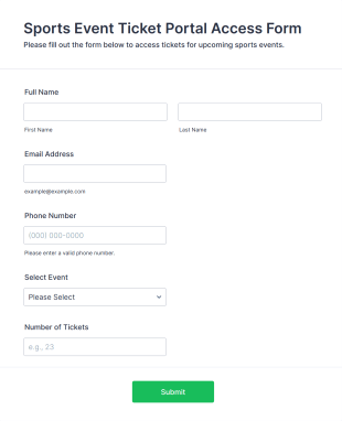 Sports Event Ticket Portal Access Form Template