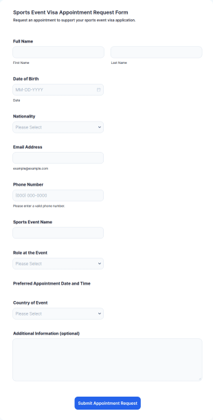 Sports Event Visa Appointment Request Form Template