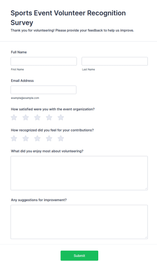 Sports Event Volunteer Recognition Survey Form Template