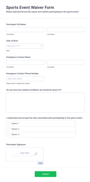 Sports Event Waiver Form Template