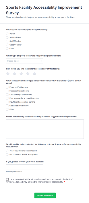 Sports Facility Accessibility Improvement Survey Form Template