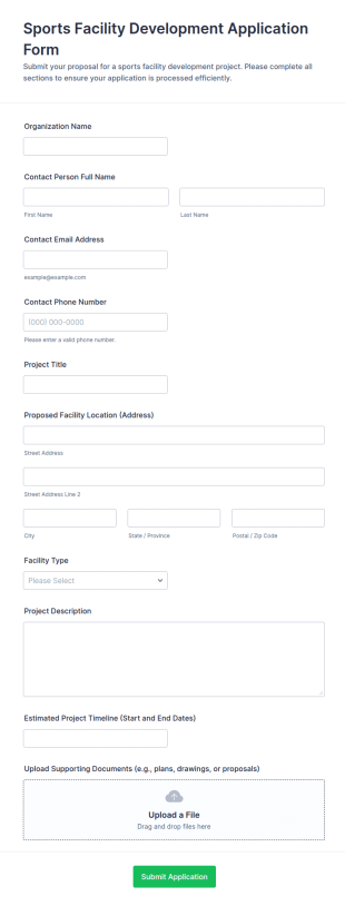 Sports Facility Development Application Form Template