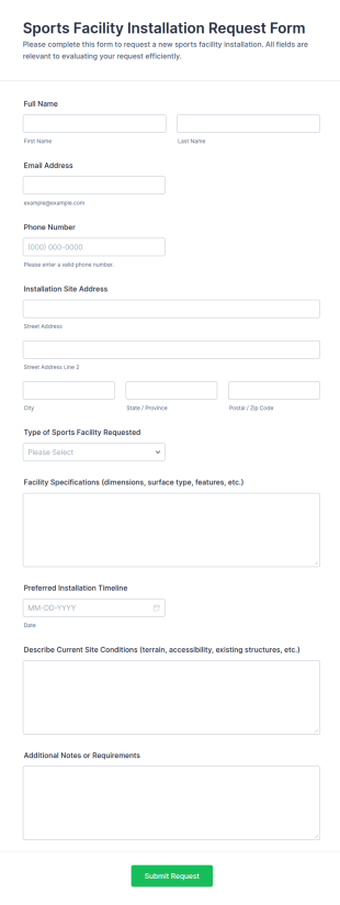 Sports Facility Installation Request Form Template