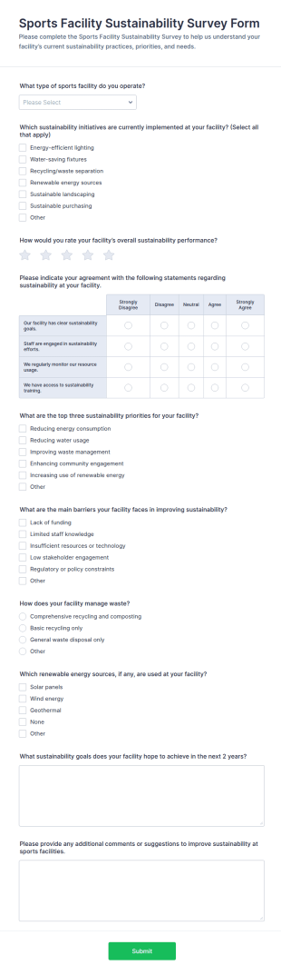Sports Facility Sustainability Survey Form Template