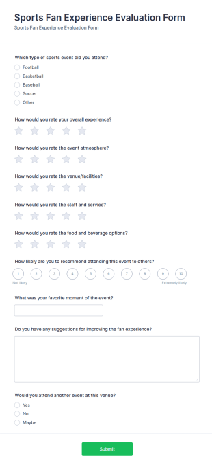 Sports Fan Experience Evaluation Form Template