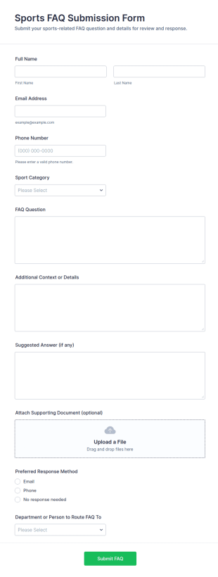 Sports FAQ Submission Form Template