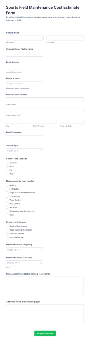 Sports Field Maintenance Cost Estimate Form Template