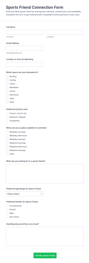 Sports Friend Connection Form Template