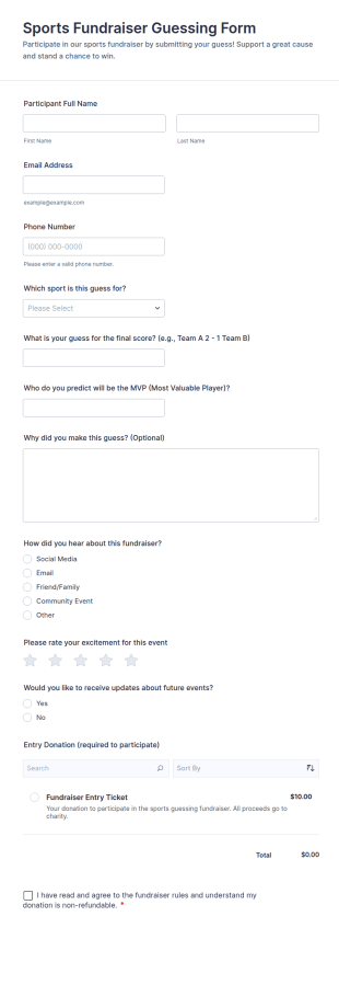Sports Fundraiser Guessing Form Template