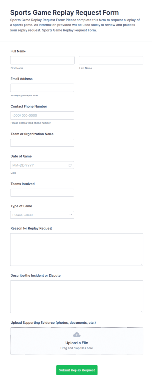 Sports Game Replay Request Form Template