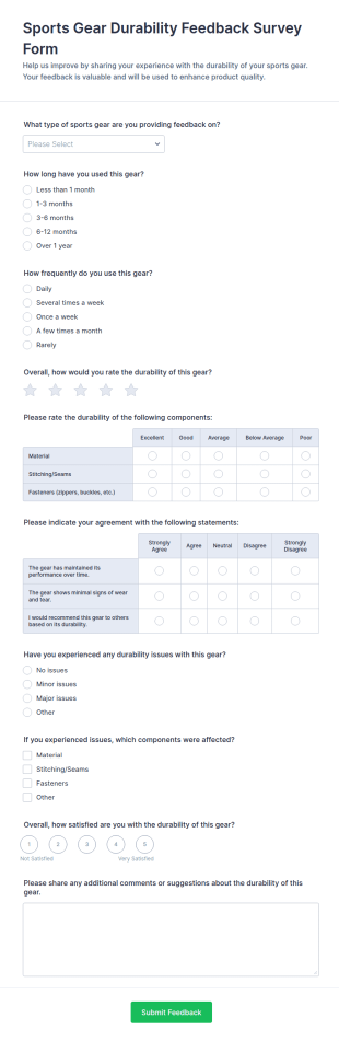 Sports Gear Durability Feedback Form Template