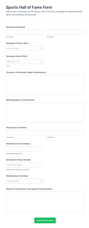 Sports Hall Of Fame Form Template