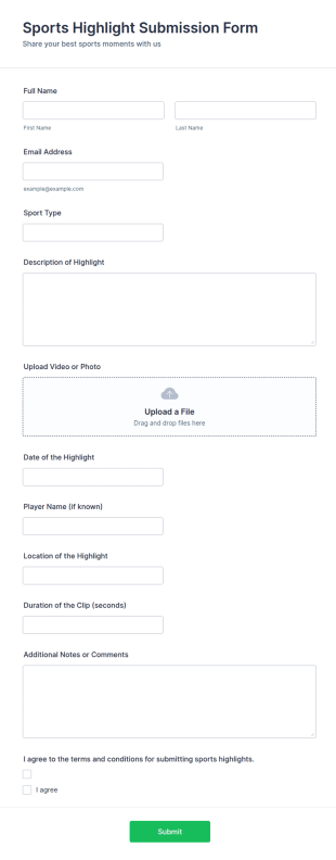 Sports Highlight Submission Form Template