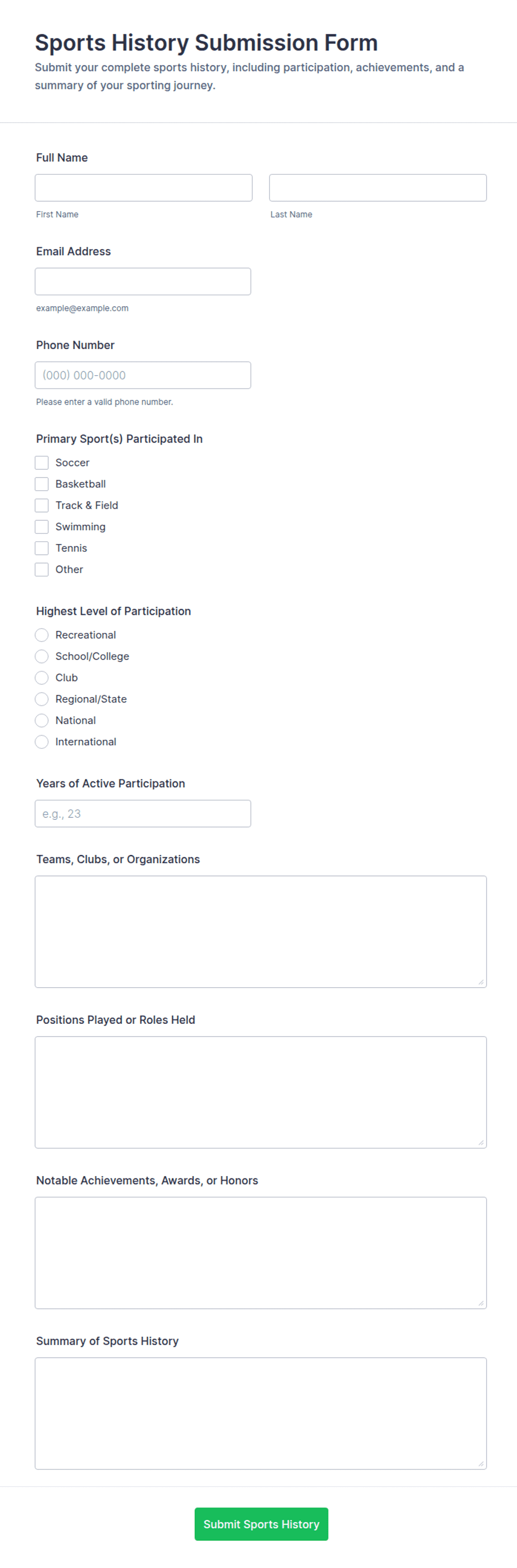Sports History Submission Form Template Jotform
