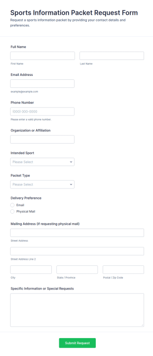 Sports Information Packet Request Form Template