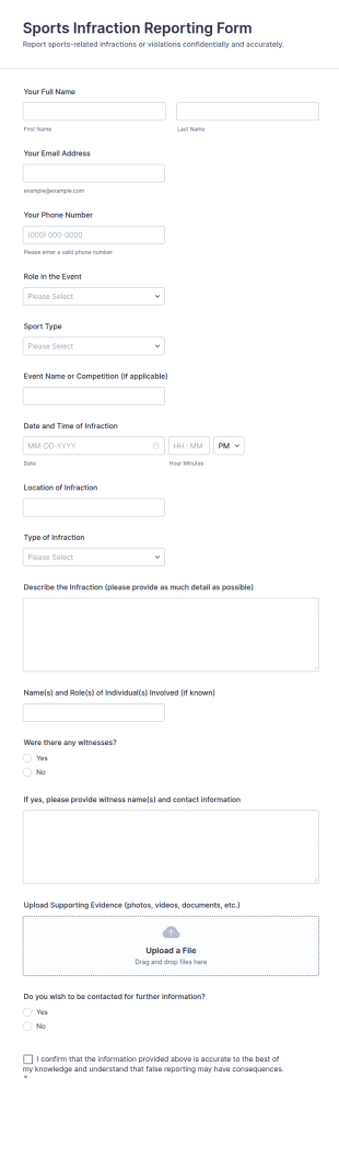 Sports Infraction Reporting Form Template