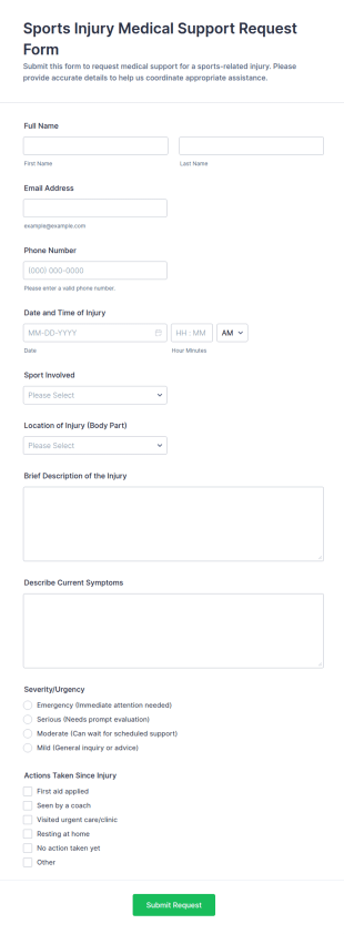 Sports Injury Medical Support Request Form Template
