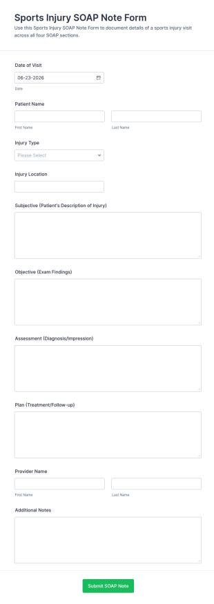 Sports Injury SOAP Note Form Template