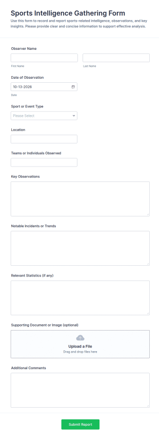 Sports Intelligence Gathering Form Template