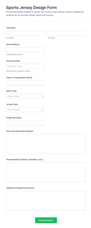 Sports Jersey Design Form Template
