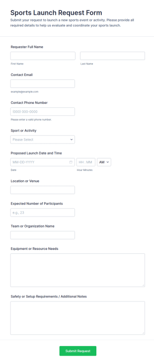 Sports Launch Request Form Template
