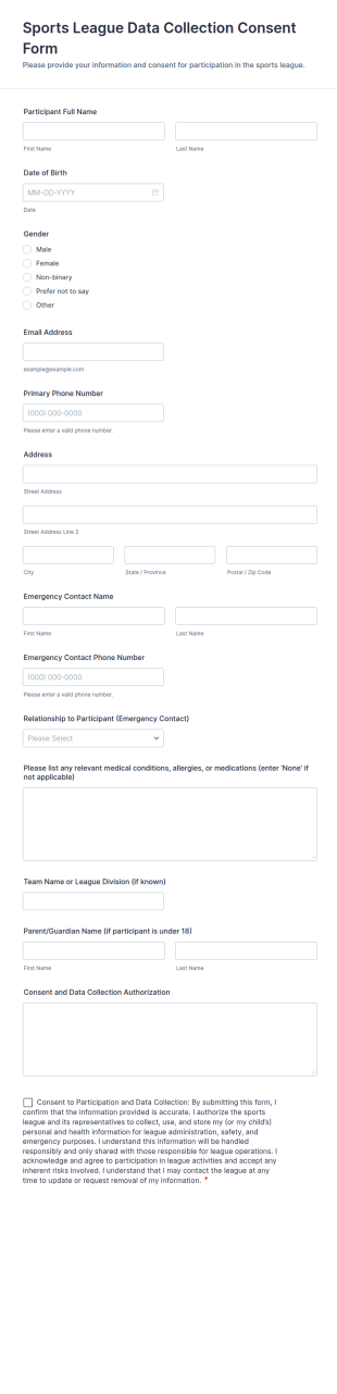 Sports League Data Collection Consent Form Template