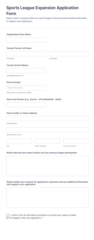 Sports League Expansion Application Form Template
