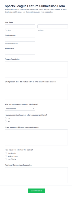 Sports League Feature Submission Form Template