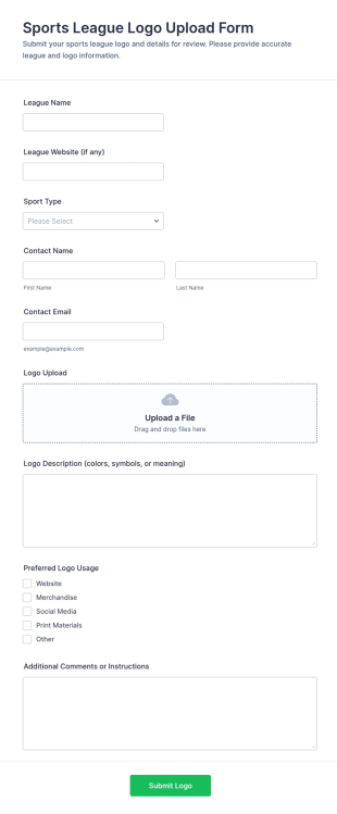 Sports League Logo Upload Form Template