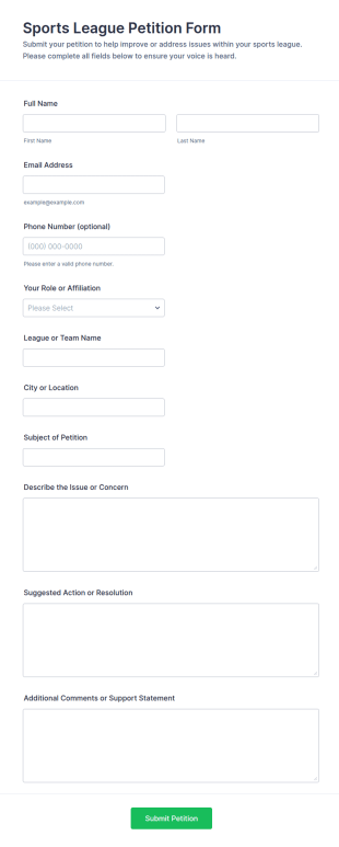 Sports League Petition Form Template