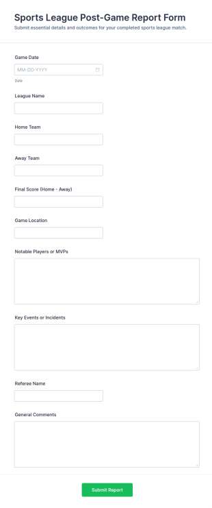 Sports League Post Game Report Form Template